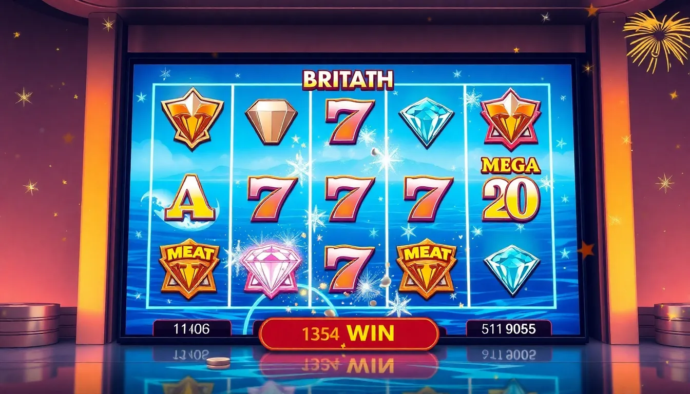 A high definition modern digital slot screen themed around Riviera yachts, displaying winning paylines filled with diamond symbols, scatter bonuses, and mega win confetti celebration graphics